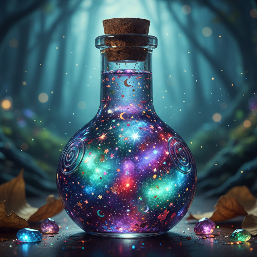 potion bottle with mica powder and glitter